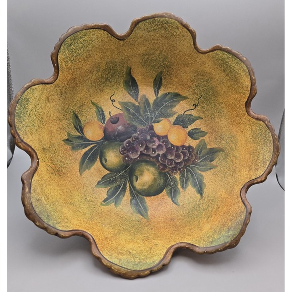 Pedestal Fruit Bowl, Large Italian Style VTG Gold And Brown Edges Light Weight. - Picture 7 of 8